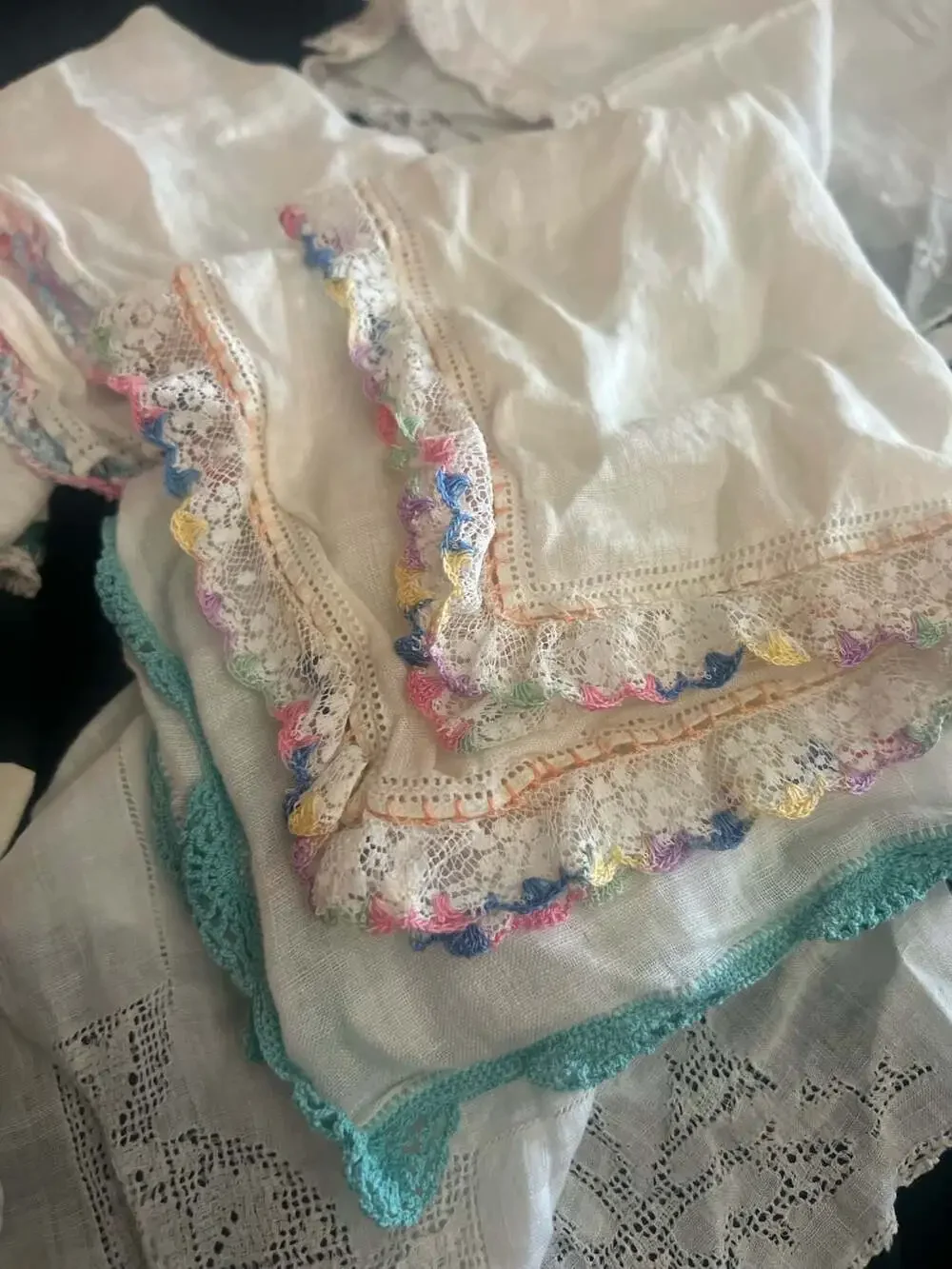Collection of 15 Vintage Embroidered and Crochet Lace Handkerchiefs